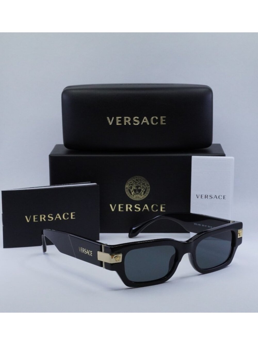 Versace VE4465 GB1/87 Rectangle Sunglasses - Black / Grey